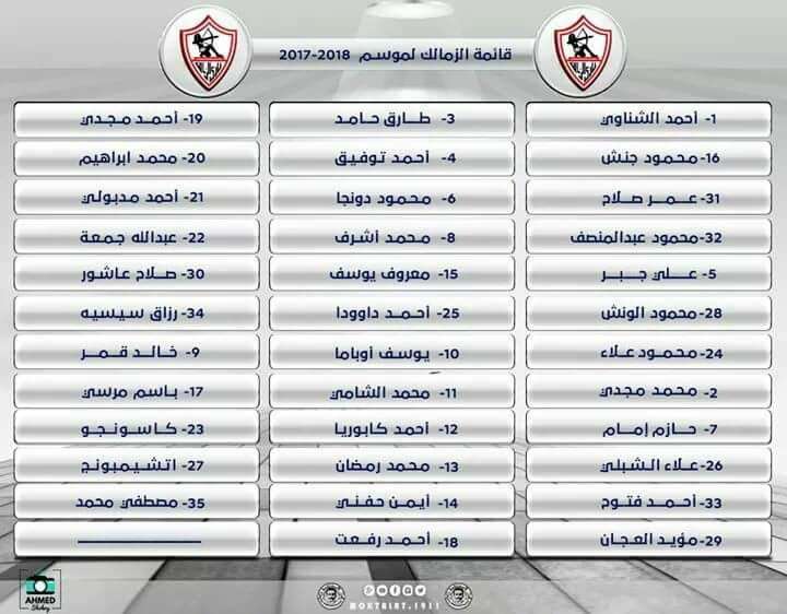 قائمة لاعبي نادي الزمالك