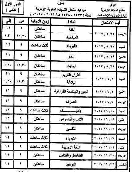 جداول امتحانات التعليم الأزهري