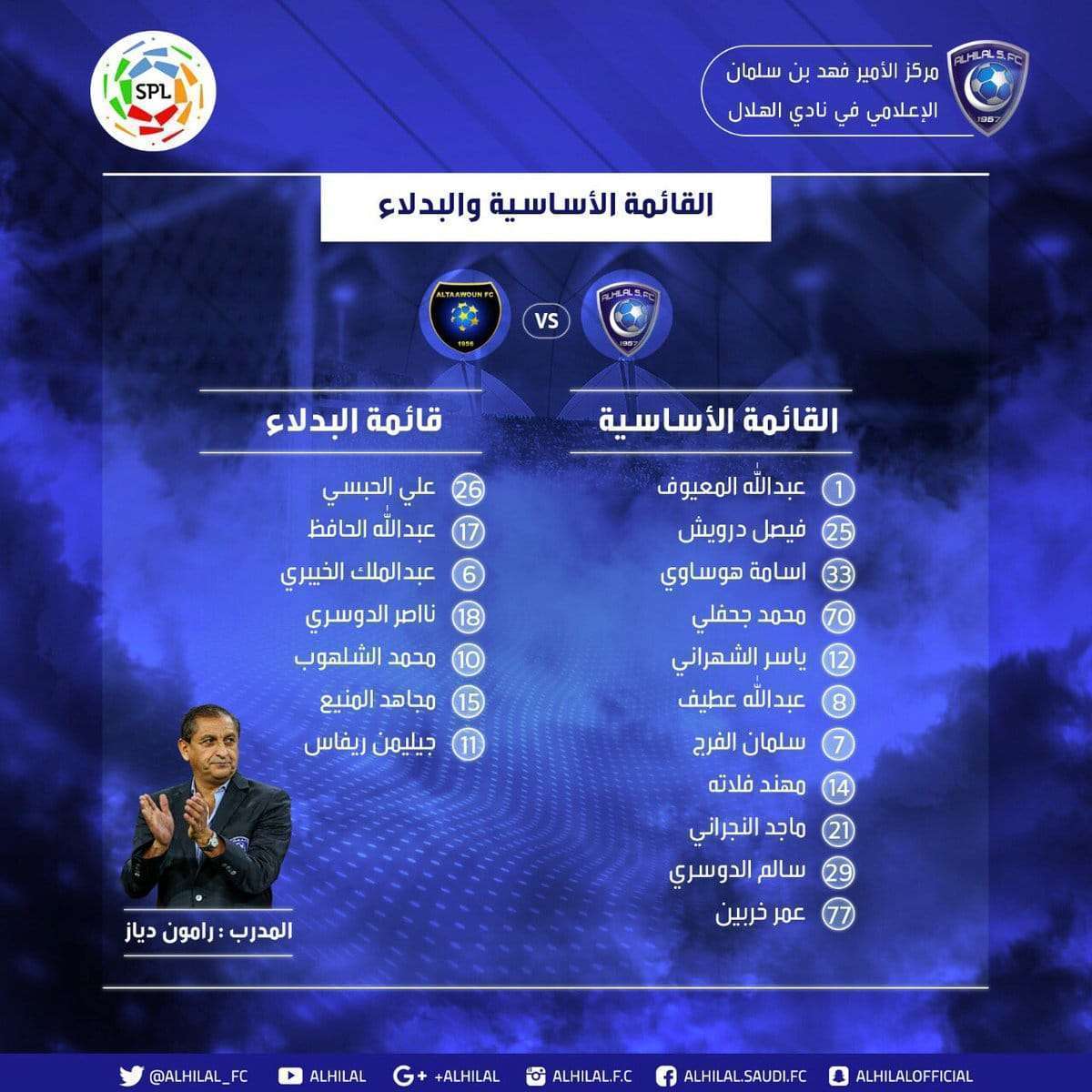 تشكيلة الهلال أمام التعاون اليوم