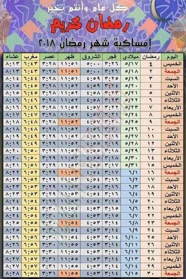 إمساكية شهر رمضان في مصر