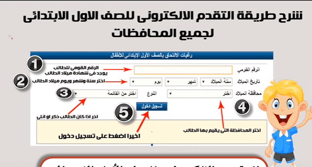 خطوات التقديم في الصف الأول الابتدائي