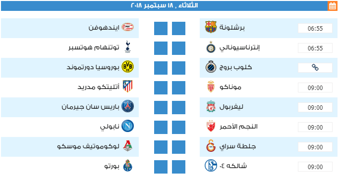 جدول مباريات دور المجموعات لدوري أبطال أوروبا