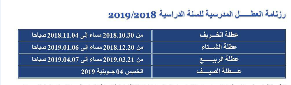 رزنامة العطلة المدرسية 2019 بالجزائر "وزارة التربية الوطنية بالجزائر"