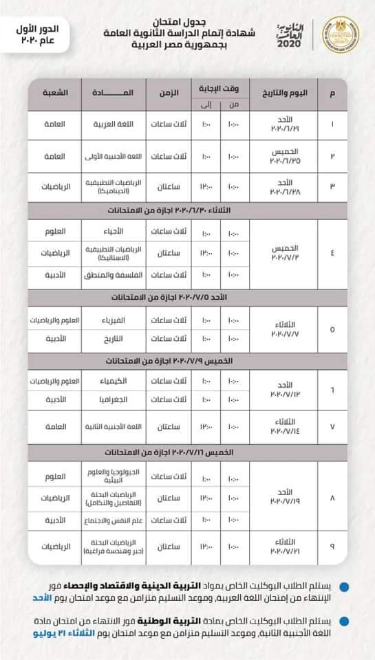 وزير التعليم يعلن عن جدول الثانوية العامة المعدل بعد ازالة المواد غير المضافة للمجموع