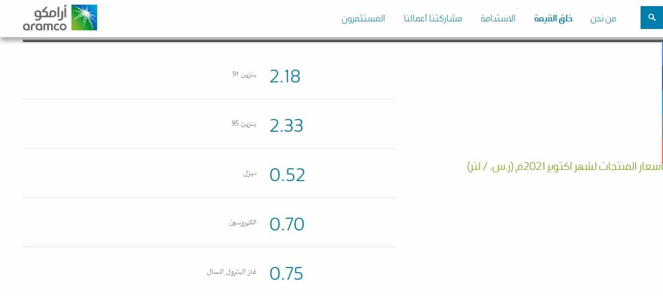 أرامكو تُحدث أسعار البنزين في السعودية عن شهر نوفمبر اليوم