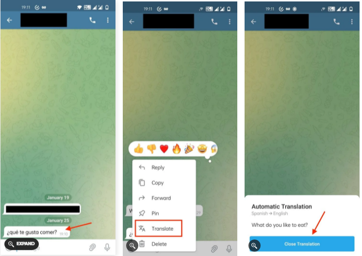طريقة استخدام ميزة ترجمة رسائل التليجرام Telegram