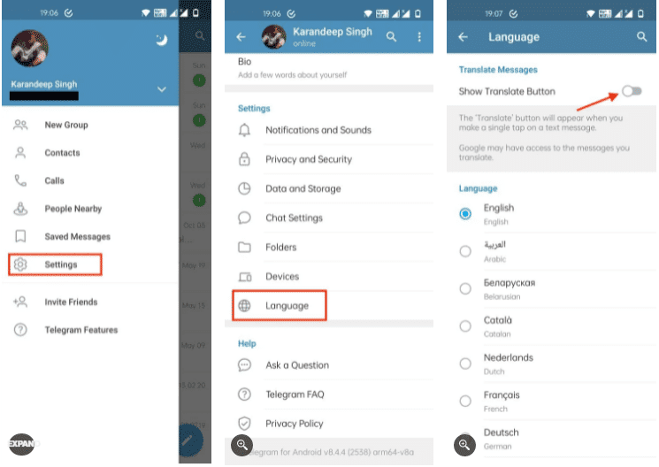 خطوات تفعيل ميزة ترجمة رسائل التليجرام Telegram 