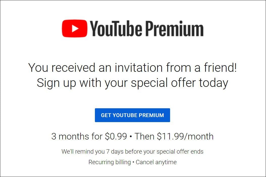 YouTube Premium free account