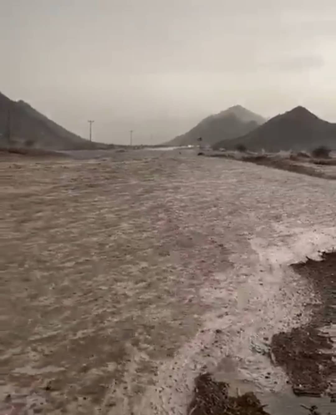 شاهد.. السيول تجري في «العيص» شمال غرب المدينة المنورة