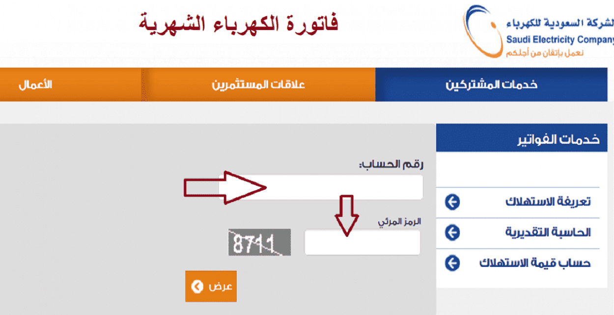 الاستعلام فن فاتورة الكهرياء برقم العداد
