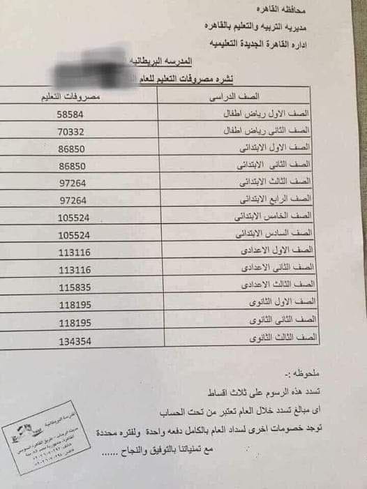 مصروفات المدرسة البريطانية تستفز رواد السوشيال ميديا