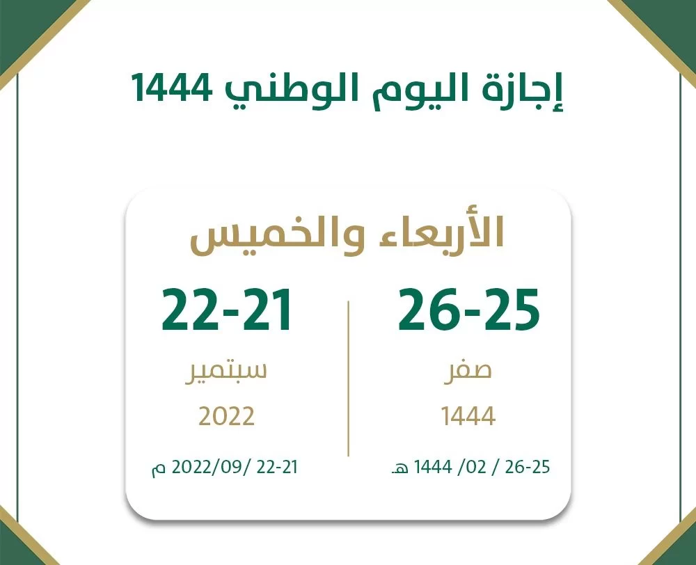 كم يوم إجازة اليوم الوطني للبنوك 1444