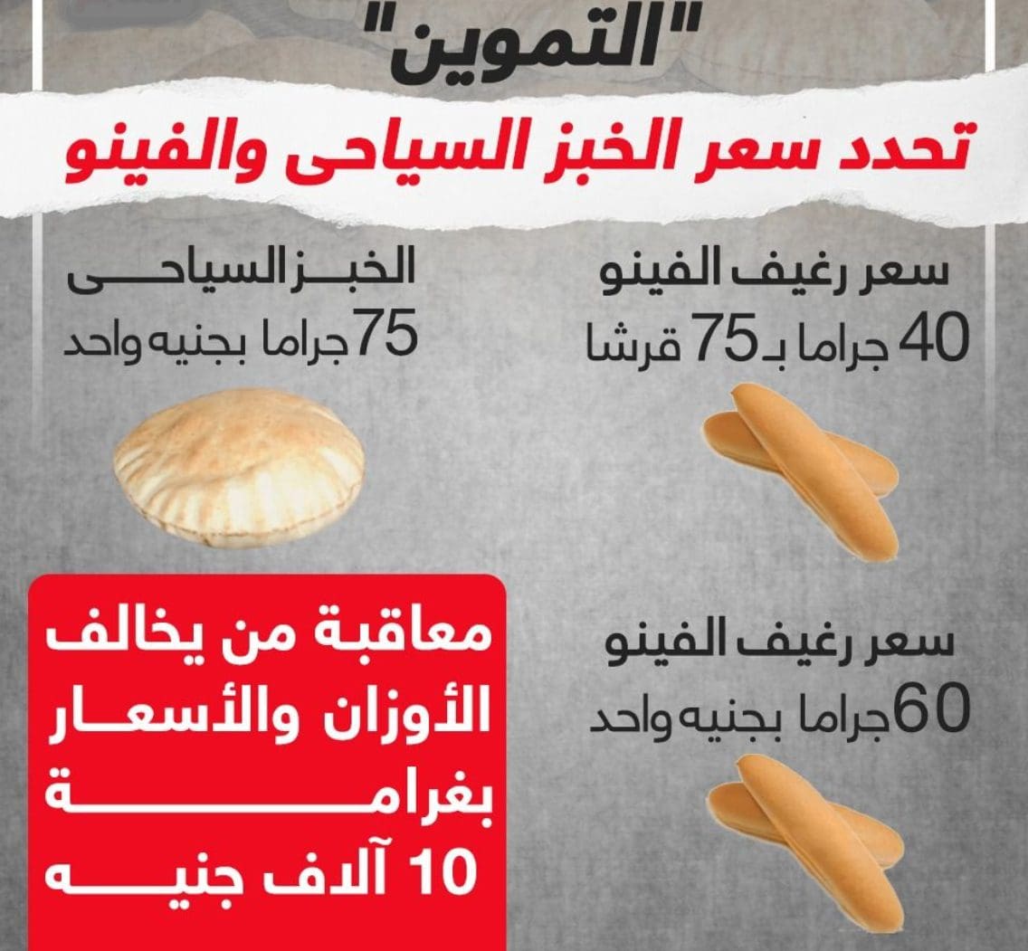 تحديد أسعار الخبز الفينو والسياحي
