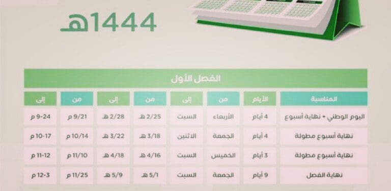 إجازات الفصل الدراسي الأول 