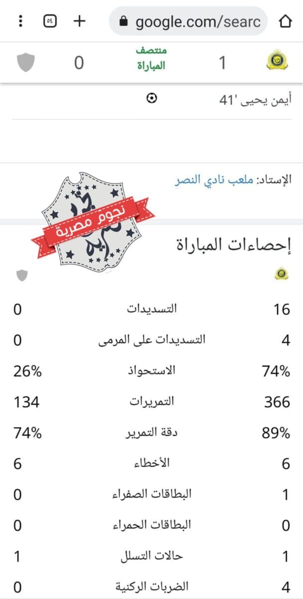 إحصائيات الشوط الأول من مباراة النصر والعدالة في كأس خادم الحرمين الشريفين 2023