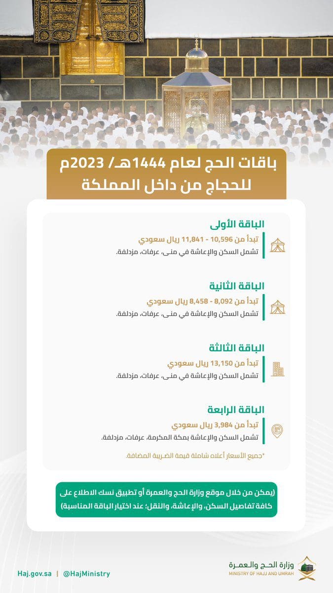 أسعار باقات الحج الداخلي 1444