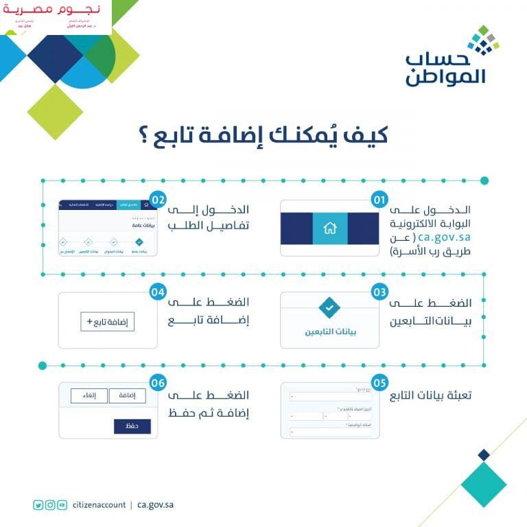 إضافة تابع في حساب المواطن