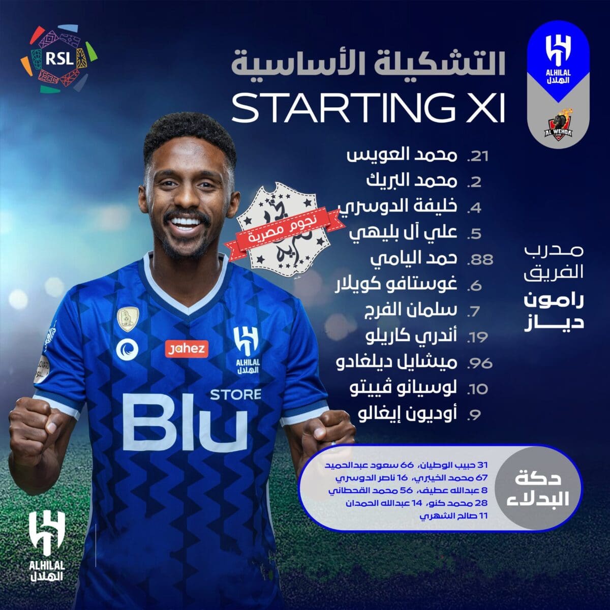 تشكيل الهلال في مواجهة الوحدة في الدوري السعودي