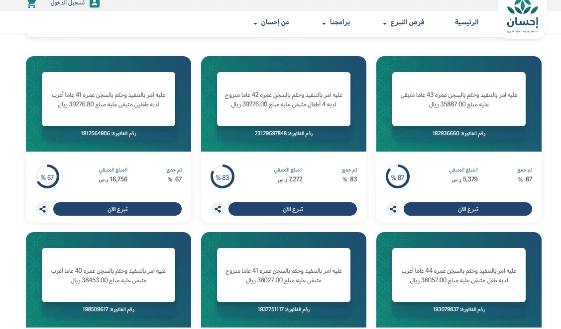 فرص التبرع في فرجت على منصة إحسان الإلكترونية