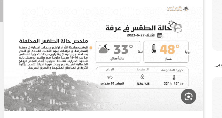 توقعات درجة الحرارة قد تصل إلى 48 في مكة المكرّمة وعرفات