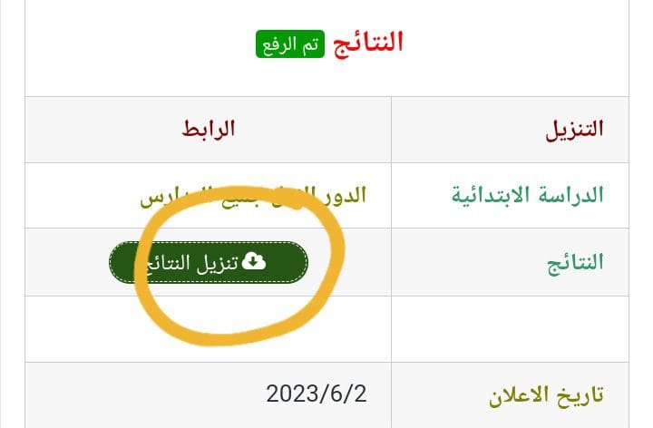 نتائج السادس الابتدائي