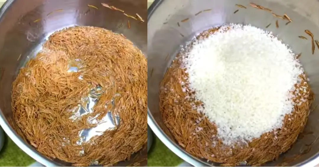 في إناء تحمر الشعرية ثم يضاف الأرز