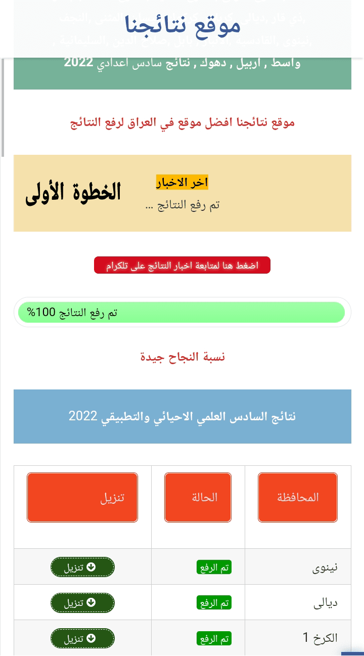 موقع نتائج السادس الاعدادي 