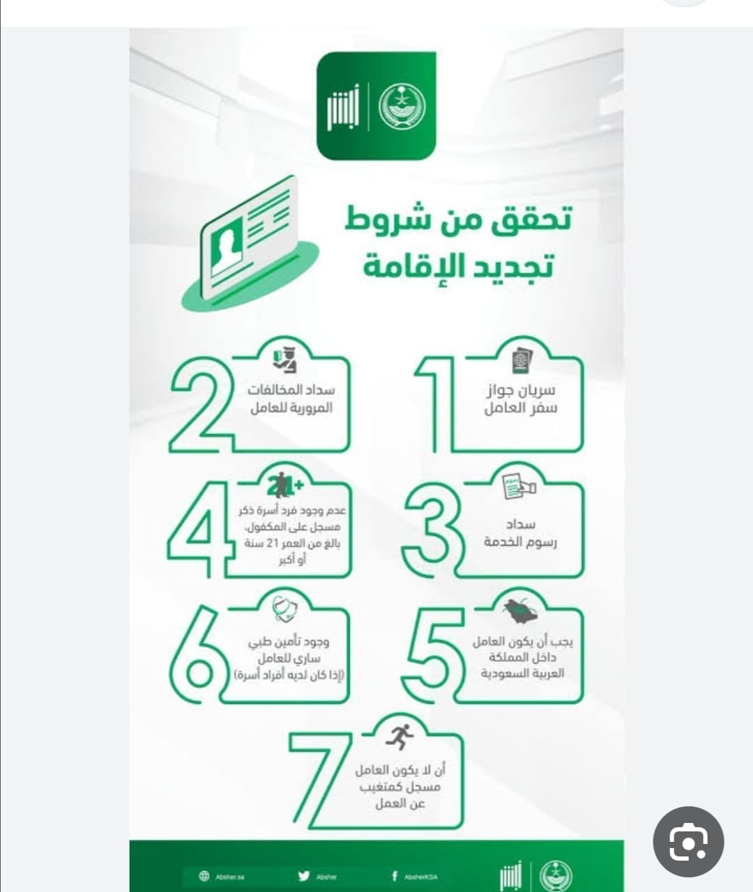 صورة بشروط تجديد الإقامة من خلال منصة أبشر _ مصدر الصورة Twitter