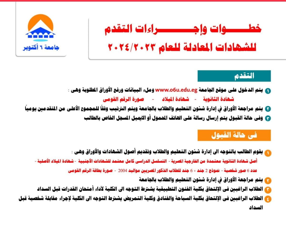 مصاريف جامعة 6 اكتوبر