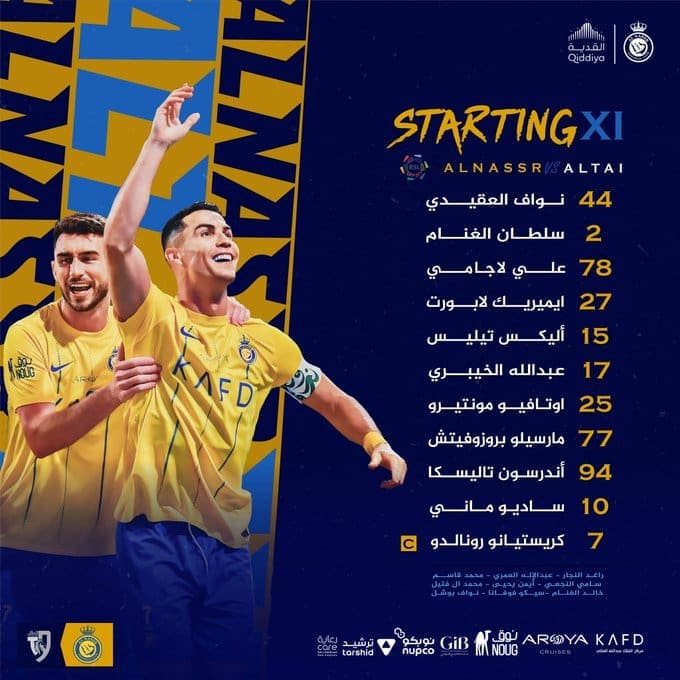 قائمة النصر لمواجهة الطائي - مصدر الصورة: حساب النصر على تويتر