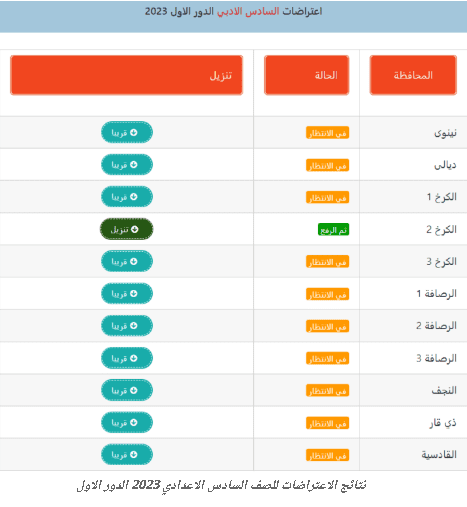 نتائج الاعتراضات السادس الاعدادي 2023 