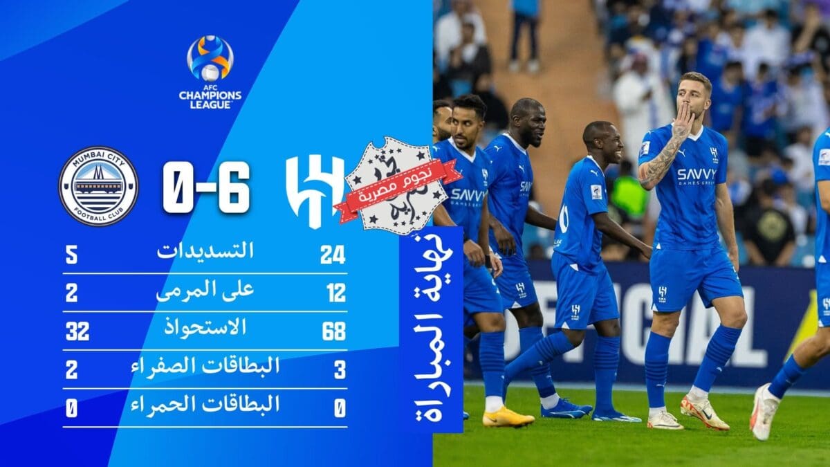 إحصائيات مباراة الهلال ضد مومباي سيتي في البطولة الآسيوية (المصدر. متداول على موقع إكس)