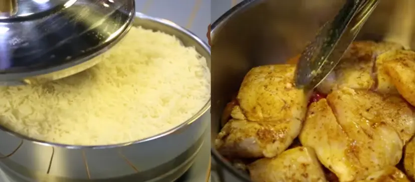 إضافة طبقات البصل والسمك والأرز