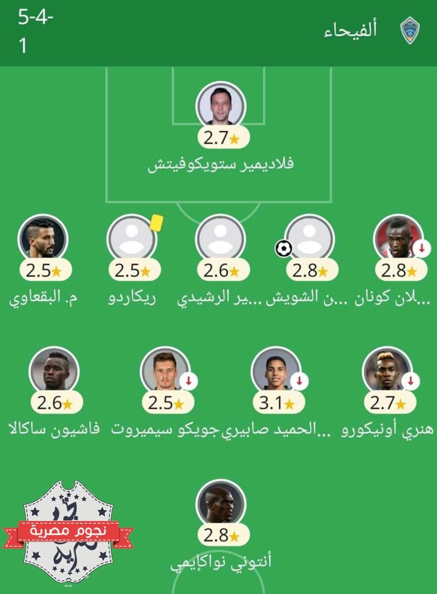 القائمة الأساسية للفيحاء ضد النصر في دوري روشن (المصدر. جوجل)