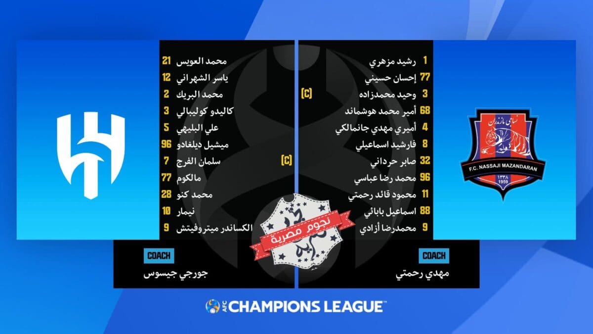 تشكيل الهلال السعودي ضد نساجي مازندران الإيراني (مصدر الصورة. حساب الاتحاد الآسيوي تويتر)