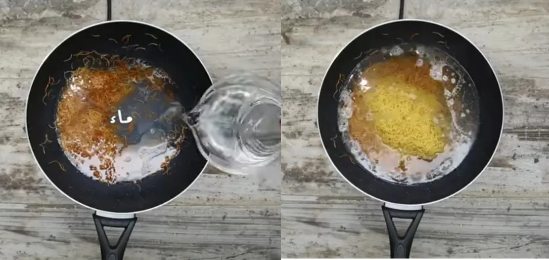 نضيف باقي كمية الشعرية مع الماء للسلق