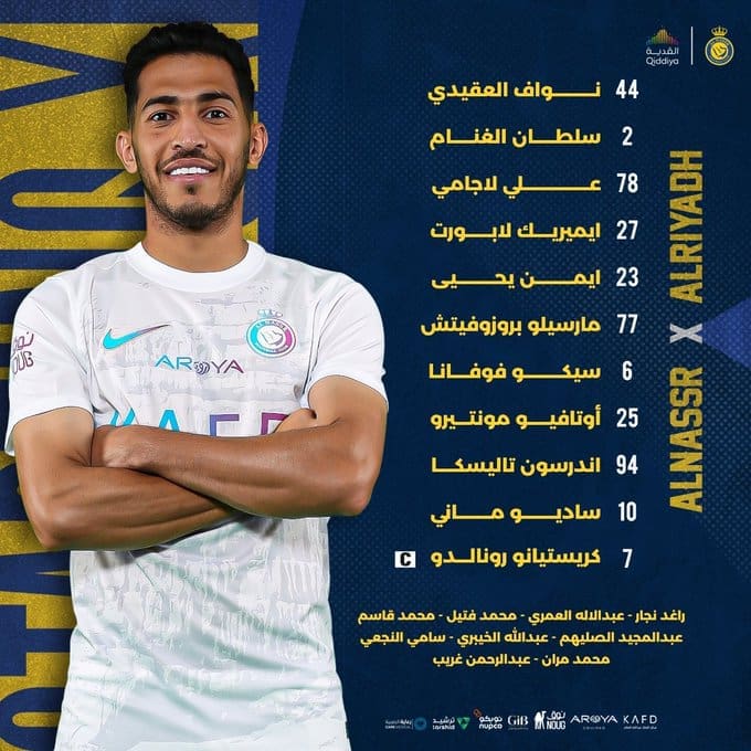 تشكيل النصر لمواجهة الرياض - مصدر الصورة: حساب النصر على تويتر