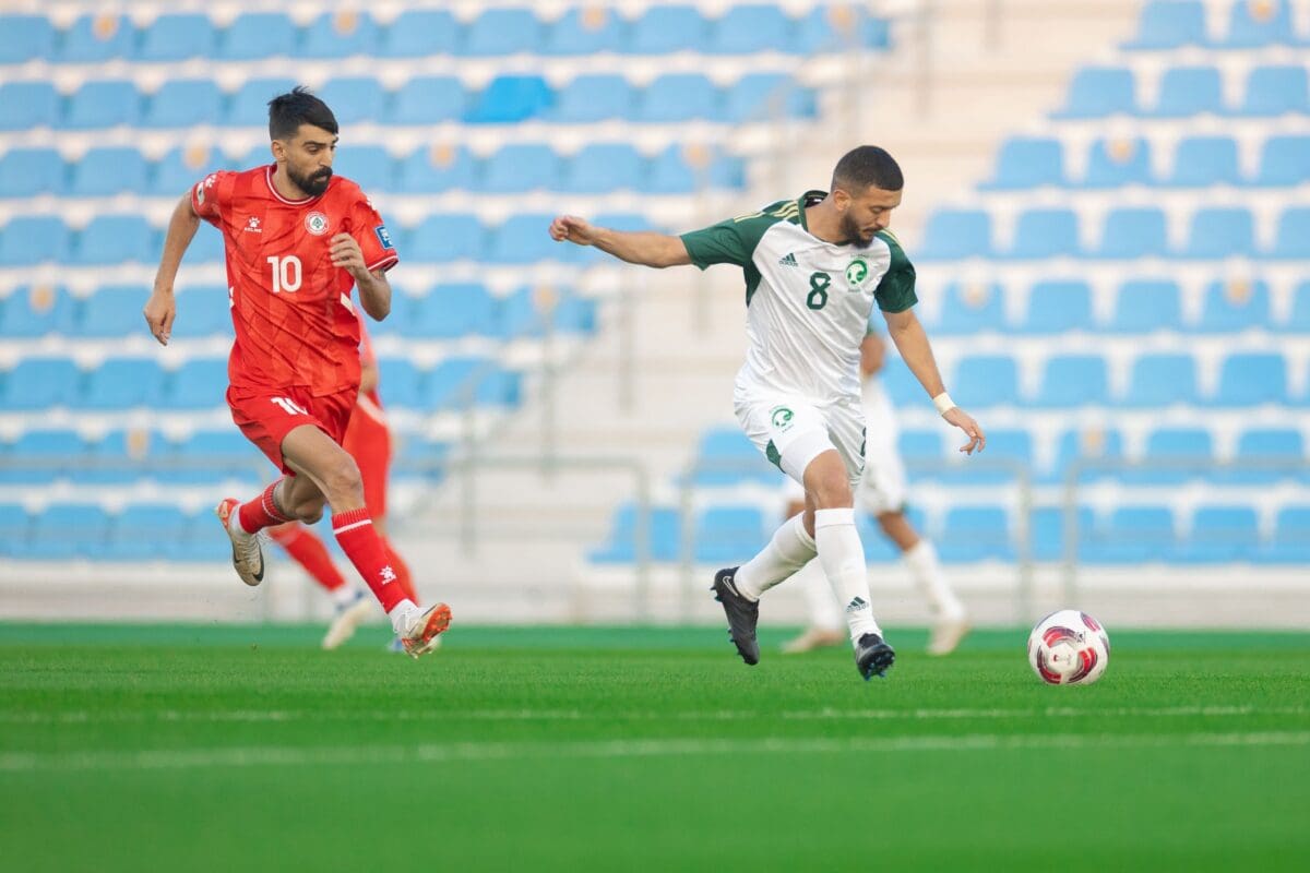 من لقاء السعودية ولبنان - مصدر الصورة: حساب المنتخب السعودي على تويتر