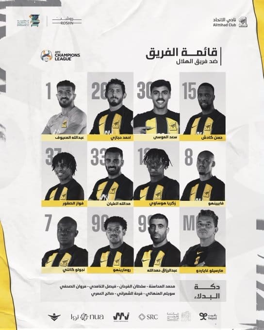 تشكيل اتحاد جدة لمواجهة الهلال - مصدر الصورة: حساب اتحاد جدة على تويتر