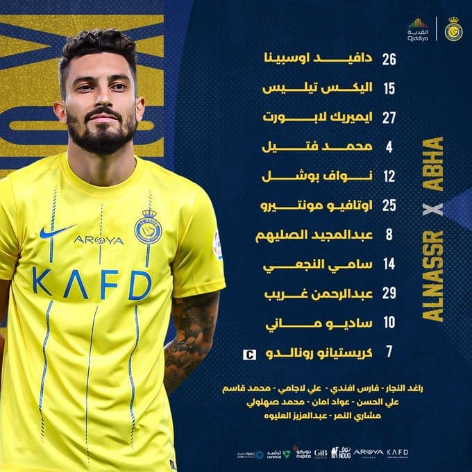 تشكيل النصر لمواجهة أبها - مصدر الصورة: حساب النصر على تويتر