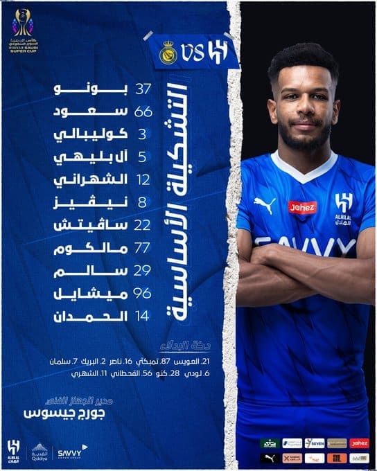 تشكيل الهلال لمواجهة النصر - مصدر الصورة: حساب الهلال على تويتر