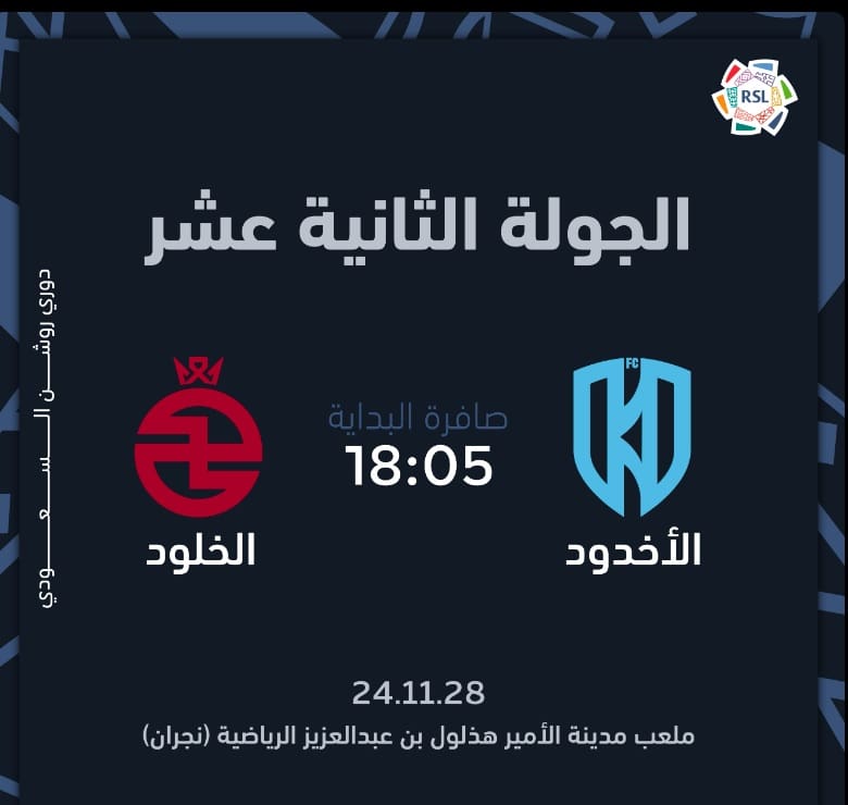 الجولة الـ 12.. موعد مباراة الأخدود ضد الخلود في دوري روشن 2024-2025 ورابط حجز تذاكر المباراة