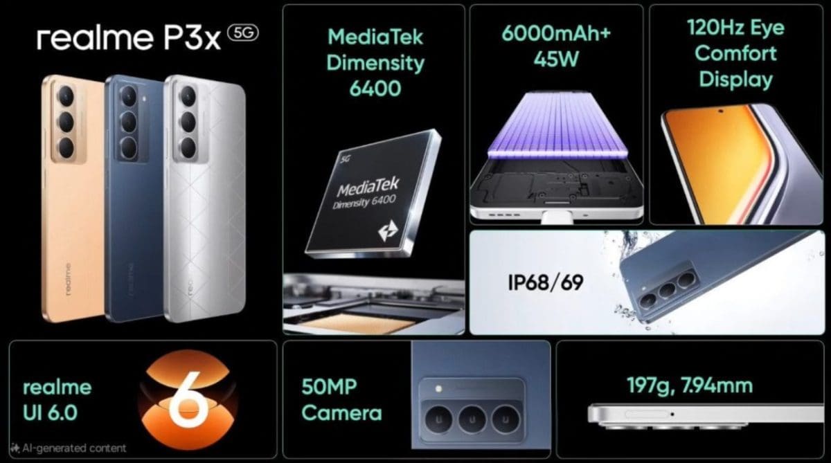 بطارية بسعة 6000 مللي أمبير وسعر مناسب.. الكشف عن هاتف Realme P3x