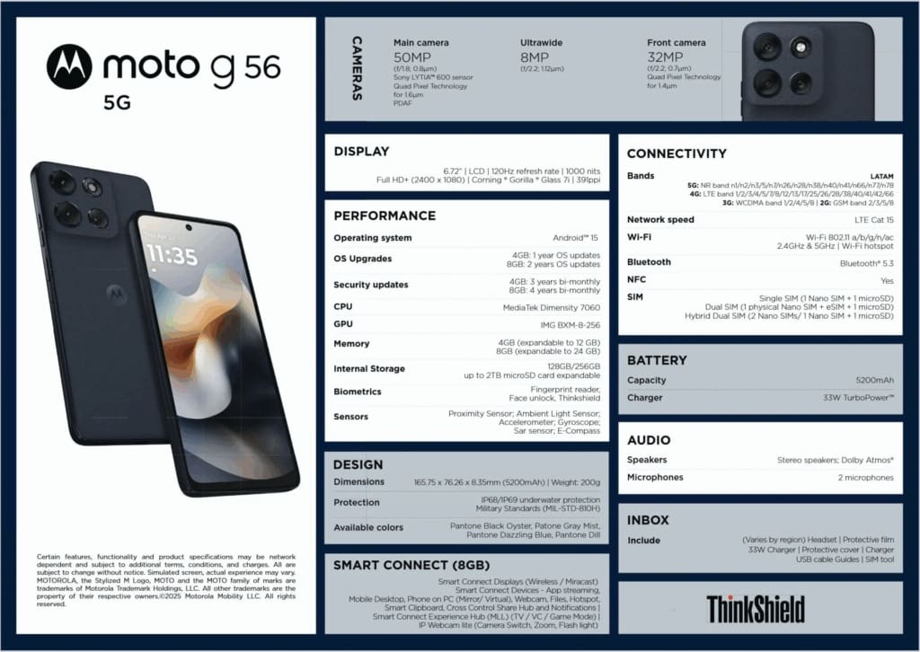 الكشف عن مميزات Moto G56 5G.. الشريحة المتوسطة ستكون مختلطة