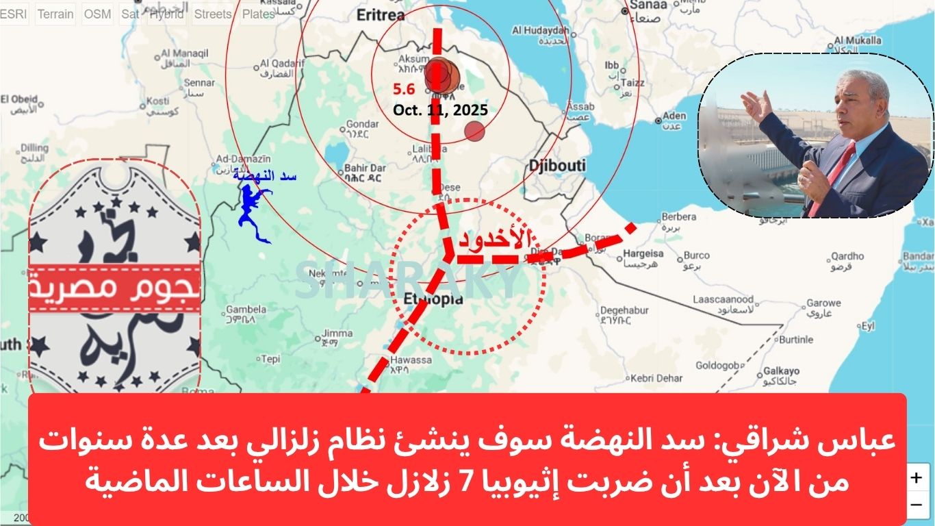 عباس شراقي: سد النهضة سوف ينشئ نظام زلزالي بعد عدة سنوات من الآن بعد أن ضربت إثيوبيا 7 زلازل خلال الساعات الماضية